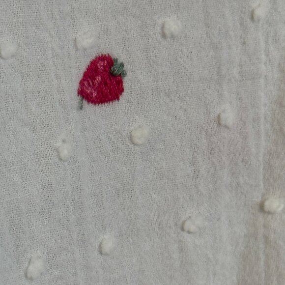 LOFT White Swiss Dot Strawberry Embroidered Button Up Shirt XS - Picture 6 of 7